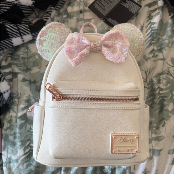 Loungefly Cream and Pink Sequin Bow Kids Backpack